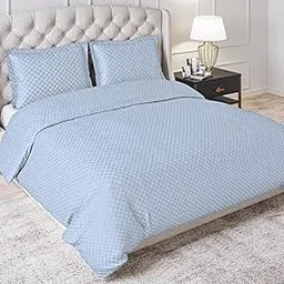 Trance Home Linen Zippered 100% Cotton 300TC Jacquard Check Single Size Duvet Cover | Blanket Cover Comforter Cover with 1 Pillow Cover - (60 X 92, Slate Blue)-picture-21