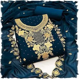 nilkanth creation Women's Georgette Embroidered Unstitched Salwar Suit Dress Material-picture-13