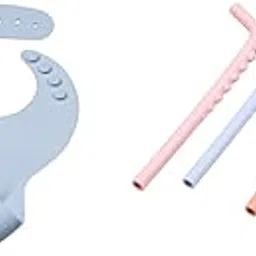 tudd Silicone Baby Bib for Feeding & Weaning Babies & Toddlers | Blue with Sipper Straw Set | Reusable Silicone Bendy Straws for Kids with Brush | Safe & Easy Clean-picture-20