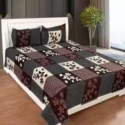 DECORUM 3 D Polycotton Queen Size Bedsheet 90 X 90 Inch with 2 Pillow Cover (Brown Box)-picture-18