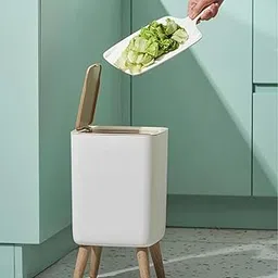 Large-Capacity Trash Can with Lid – Square High Foot Garbage Bin with Wooden Legs | Modern Plastic Dustbin for Living Room, Bedroom, Kitchen & Office | Anti-Odor, Easy to Clean Dustbin-picture-27