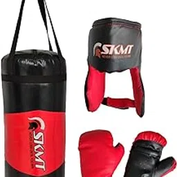 SKMT Kids Boxing kit, Boxing Set for Kids, Boxing Kit for Children (Filled Punching Bag, Gloves and Headgear, Age 7-13 Years) (RED Black)-picture-18