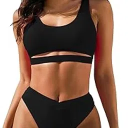 Women's High Waisted Bikini Set Sporty Cutout Two Piece Swimsuit-image-12