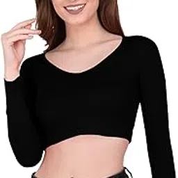 the blazze 1309 Women's Cotton V-Neck Crop Top Full Sleeve Readymade Saree Blouse-picture-30