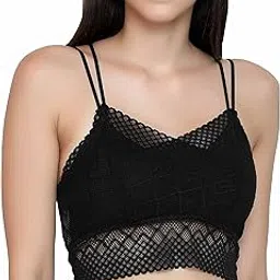 glamoras Women's Lace Spandex Padded Wire Free Adjustable Straps Lace Floral Pattern Everyday Bra | Smooth Lace Full Coverage Bralette Bandeau Bra Crop Tube Top, Free Size-picture-49