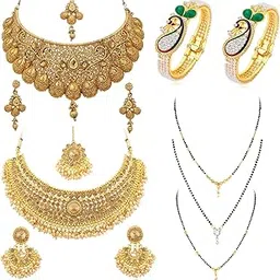 sukkhi Fascinating Pearl Gold Plated Necklace Mangalsutra & Kada Combo for Women (SKR48721)-picture-29