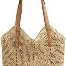 mippo Hand Knitted Beach Straw Bag for Women All Seasons Lightweight Tote with Zipper-picture-20