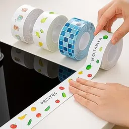 FLEEBEE Waterproof Tape for Kitchen Sink Oil Proof Caulk Kitchen Sink Tape Waterproof for Corner Caulk Self Adhesive Sealing Tape Gap Sealer for Platform Bathroom(Multi Print) (2, MEDIUM)-image-42