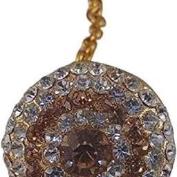 maya fashion Traditional Gold-Plated Manga Tikka, Red and Clear Crystal Stones with Maroon and Green Beads-picture-11