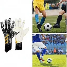 Merishopp Goalkeeper Gloves for Adults Children Soccer Goalie Gloves for Outdoor Games Size 7 Black and Gold-image-28