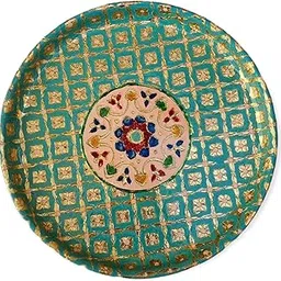 RSN Stainless Steel Handmade Multicolour Meenakari Pooja Thali- 11 Inches-picture-50