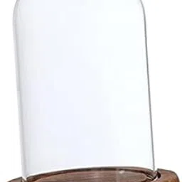 Merishopp 4xGlass Dome Cloche with Wooden Base Flower Landscape Holder Cover Brown A-picture-47