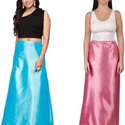 Satin Silk Saree Petticoat for Women - Pack of 2 | Sari Underskirt | Sarees Shape wear Petticoat Skirt with Adjustable Drawstring | Smooth Comfortable Waist Slip (Free Size)-image-17