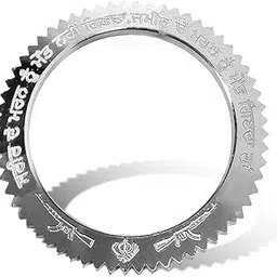 R K Enterprises Trending Stainless Steel Punjabi Khanda Sikh Khalsa Symbol/Logo Hand Cuff Zig Zag Design Wrist Kada For Men image 1