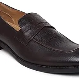 Teakwood Men Texture Genuine Leather Brown Loafers-image-38