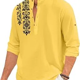 finivo fashion Men's Regular Fit Cotton Blend Short Kurta Shirt | Full Sleeve Ethnic Shirt with Mandarin Collar and Button Placket | Casual Kurta for Daily and Traditional Use image 1