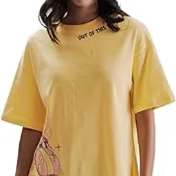 the souled store Lilo & Stitch: Out of This World! Womens and Girls Oversized fit Graphic Printed Half Cotton Yellow Women Oversized T-Shirts (220353) Oversized T Shirts for Women Baggy-picture-36