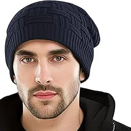 Men's Woolen Knitted Beanie Winter Cap as-02 (Blue_Free Size) (Pack of 1)-image-12