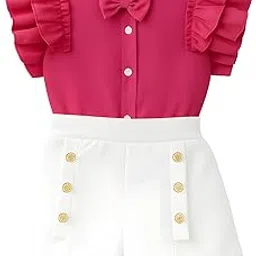 Girls Pink Ruffle Top and White Shorts Co-Ord Set-picture-35
