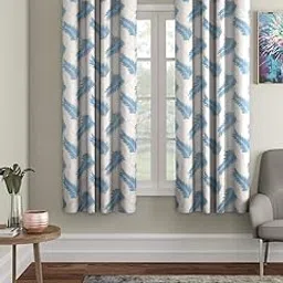 Cortina 2 Piece Leaf Design Panel Eyelet Polyester Window Semi Sheer Curtains - 5 Feet, Blue-picture-14