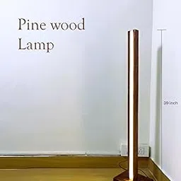 Modern LED Floor Lamp, Pine Wood, Brown, 39 Inch Tall, Minimalist Design, Indoor Lighting with Square Base-picture-43