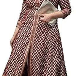 yash gallery Women's Rayon Relaxed Fit A Line Golden Floral Printed A-Line Kurta-picture-11