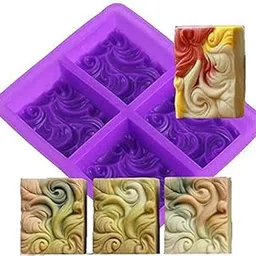 VEDINI Silicone 4 Cavity Tray Sea Wave Like Mould for DIY Soap, Baking, Jelly Pudding, Candle Making-image-0
