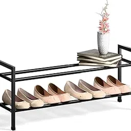 2-Tier Shoe Rack, Expandable Metal Shoe Storage Shelf, Adjustable Shoe Shelf Storage Organizer Free Standing Shoe Rack for Entryway Closet Doorway, Easy to Assemble, Black (2 Tier)-image-20