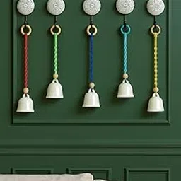 Shopping Shots Ceramic Hand-Painted Macrame Bell, Royal White (Plain) Pack of 5 Ringing Bells (Size 4 inch) with 5 Ceramic Hooks.-picture-32