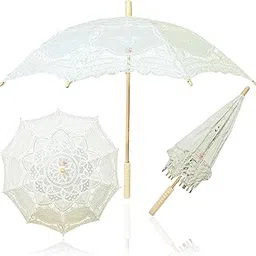 tiptop decoration Premium Wooden Embroidered Cotton Cloth Umbrella - Standard Size 36 Inch Canopy For Bridal Wedding (Authentic)-picture-15