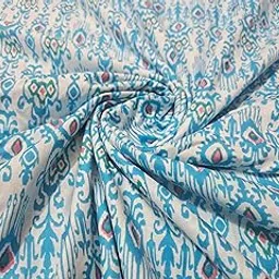 Floral Ikat Print Cotton Fabric by The Yard | 44'' Wide Soft Handloom Fabric for Dresses, Kurtis, Craft & Home Décor Running Crafts Material (Turquoise, 2.5 Yard)-picture-33