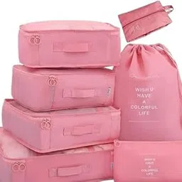 (Multicolor) Travel Organizer 7 in 1 Travel Laundry Cosmetics Luggage Packing Organizers Set Makeup Bags Organizer Packing Cubes with Shoe Bag for travel, Nylon 7-in-1-cactus0803 SB-P8337-picture-13