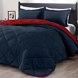 Amazon Brand - Umi Microfibre All Weather Shrinkage & Fade Resistant Comforter Quilt for Single Bed Razai Single Bed (Blue & Maroon, 60x90 Inch)| TC - 400-image-46