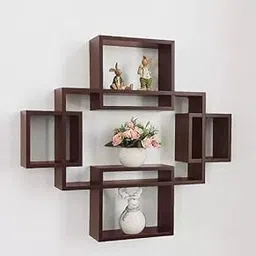 DDS Engineered Wood Wall Decor Floating Shelf Display Rack 5 intersecting Decorative Living Room Shelves Décor for Living Room Bed Rooms Hall Etc. (Full Brown)-picture-29