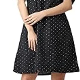 POPWI1NGS Casual Printed V-Neck Short Sleeves Knee-Length Fit and Flare Dress for Women || Frokc-Style Summer Wear Dresses for Women || Loose-Fit Comfortable Women Dress for Regular Wear-image-57