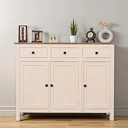 WOODEFLY Solid Mango Wood Sideboard Cabinet- 3 Doors & 3 Drawers Solid Wood Free Standing Sideboard (Finish Color - Frosty White)-picture-16