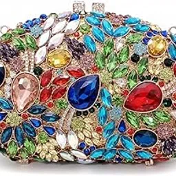 Luxury Crystal Evening Clutch Purse, Multicolor Rhinestone Encrusted, Gold Interior, Chain Strap, Special Occasion Handbag, woman Evening clutch bag, crystal decorative handbag for Party/Formal.-picture-20