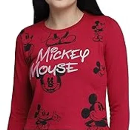free authority Mickey & Friends Printed Regular Fit Magenta Cotton Women's Sweatshirt-picture-45