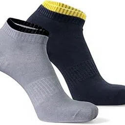 sockscarving feel the comfort Pure Premium Cotton 2 Pair Athletic Low Cut Ankle Socks, Grey and Blue with Contrast Trim For Men and Women - Stretchable Free Size Anti Odur Sweat Free Anti Slip image 1