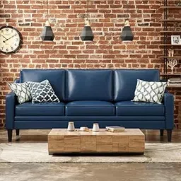 LEGACY OF COMFORT Fauman 78.75'' Faux Leather 3 Seater Sofa Three Seater Sofa for Living Room Guest Room Hotels Office (Blue Leather)-picture-21