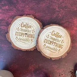 Giftana Wooden Coaster Set with Engraved Quote - “Coffee Makes Everything Possible” Round Coasters for Home & Office, Eco-Friendly, Non-Slip Drink for Dinning Table, 4 Inches Diameter– Set of 2-picture-17