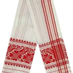 chattri wala Assam Handloom- Polycotton Assamese Traditional Gamusa with Red and White Floral Embroidery On Both Sides 50*22 inch-picture-31