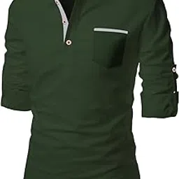 vida loca Full Sleeve Chinese/Rounded/Mandarin Collar Cotton Casual, Party, Festival Stylish Latest Short Length Slim fit Kurta Style Shirt for Men and Boys.-picture-24