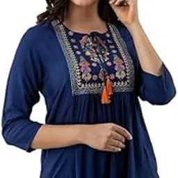 Avayayat Short Kurti for Women | Embroidered Straight Rayon Kurta | Round Neck Full Sleeves Short Kurti for Women's-picture-50