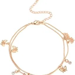 fabula by OOMPH Jewellery Gold Butterfly Beads & Charm Fashion Anklet for Women & Girls (ASN8R2) - Gold(Single Piece)-picture-45