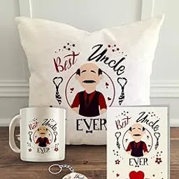 ALDIVO Gift for Uncle | Gift for Chacha | Gift for Taya Abbu | Gift for Tau | Combo Gift Pack (12" x 12" Cushion Cover with Filler + Printed Mug + Greeting Card + Printed Key Ring) (Best Uncle Ever)-picture-24