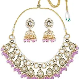 zaveri pearls Green Meenakari Purple Beads Kundan Bridal Necklace & Earring Set For Women-ZPFK21289-picture-53