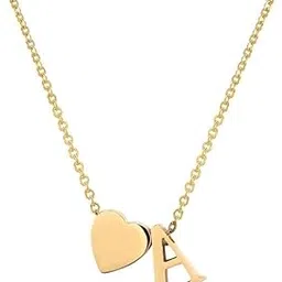 el regalo Heart A Initial Letter Pendant Necklace- Stainless Steel A Heart Necklace for Girls & Women (Golden)-picture-44