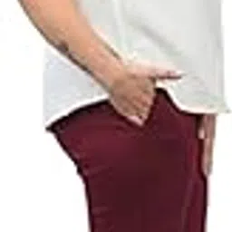 Mid-Waist Plus Size Women's Work Trousers, White-picture-35