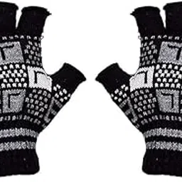 MOOLYAVAAN PRODUCTS Winter Finger Cut Gloves | Warm Woolen Knitted Half Finger Gloves for Cold Weather | Soft Stretchable Hand Warmer (Pack of 2)-picture-35